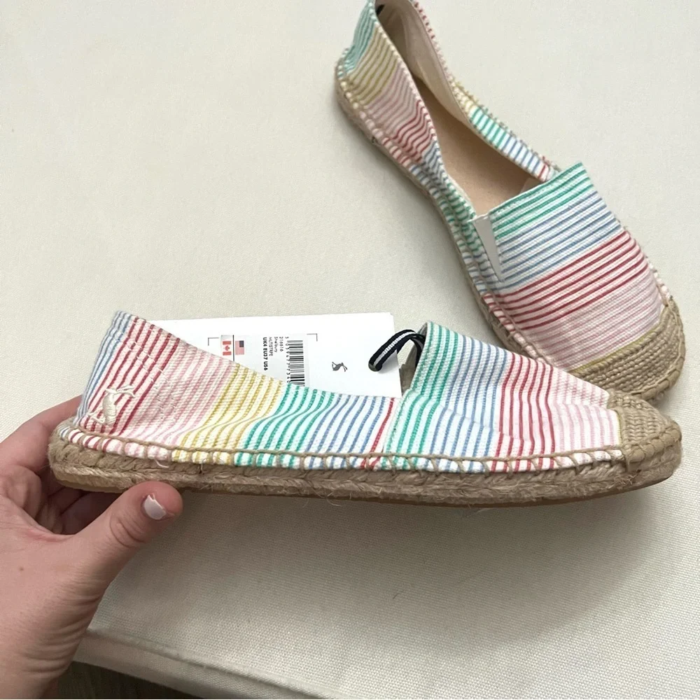 NWT Joules Colorful Striped Espadrille Flats Shoes Size 6 Pink Blue Yellow Green